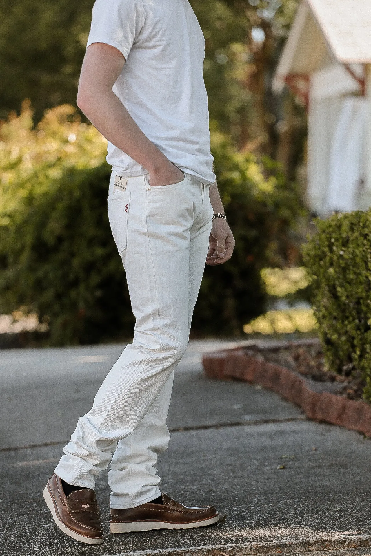 13.5oz Denim Slim Tapered Cut Jeans - White IH-777-WT