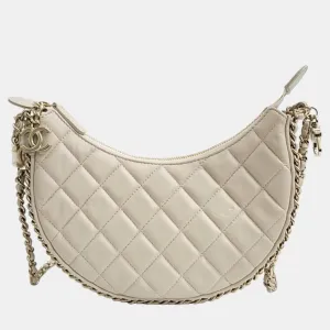 Beige Leather Small Hobo Bag