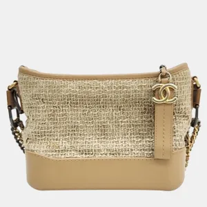Beige Tweed and Leather Small Gabrielle Hobo Bag