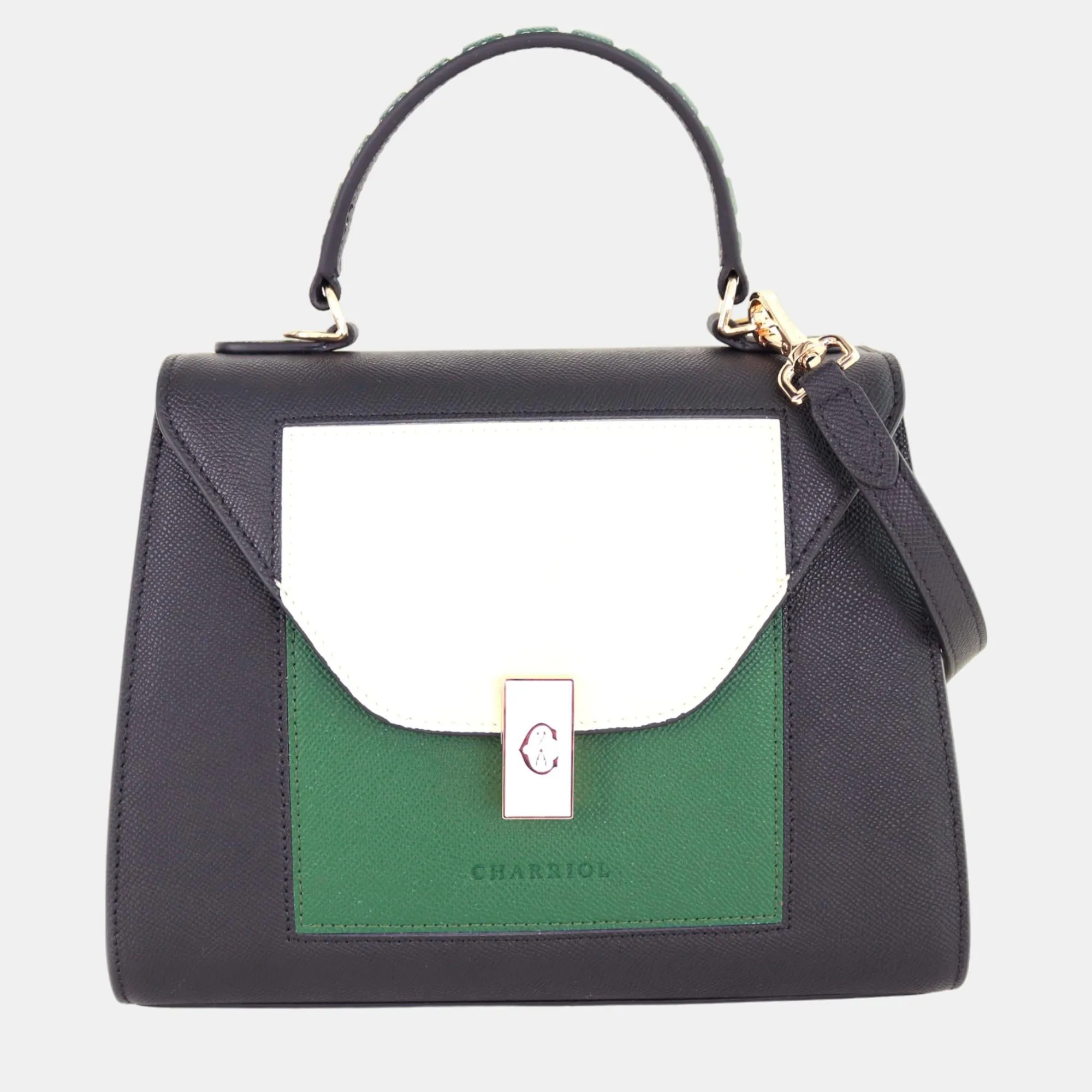 Black & Dark Green Leather LE REVE Handbag