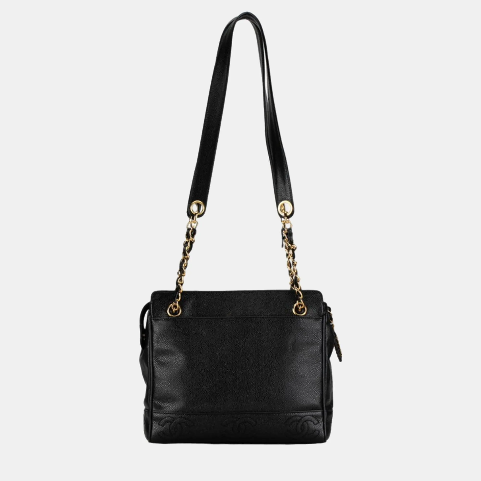 Black Caviar Medium Vintage Stitched CC Shoulder Bag