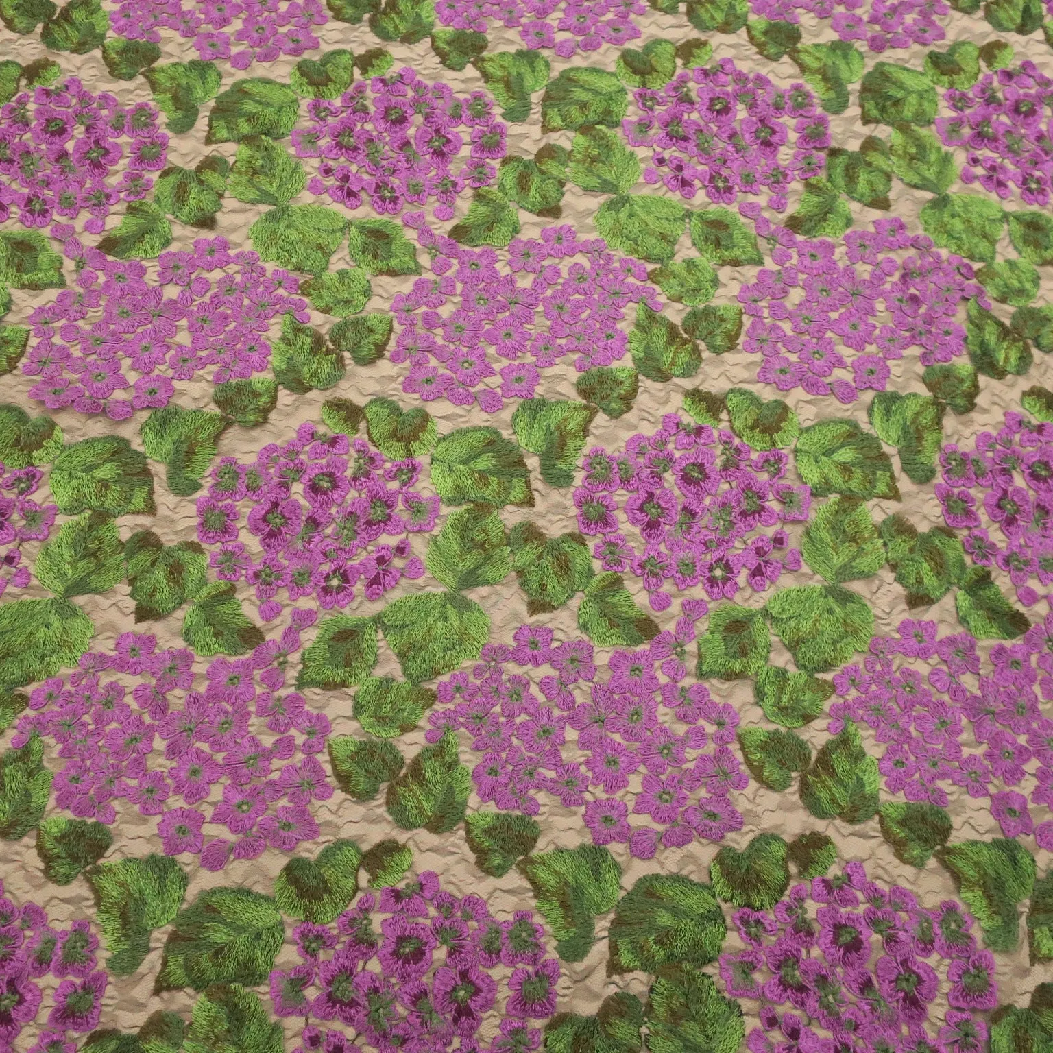Black, Fuchsia and Green Floral Embroidered Tulle Fabric