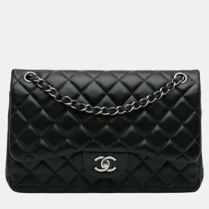 Black Lambskin Leather Jumbo Classic Double Flap Bag