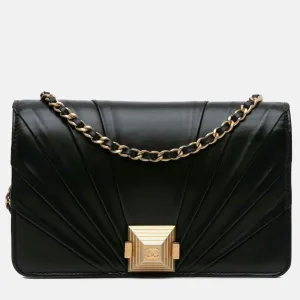 Black Lambskin Leather Pyramid Wallet On Chain