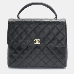 Black Leather Large Kelly Top Handle Bag