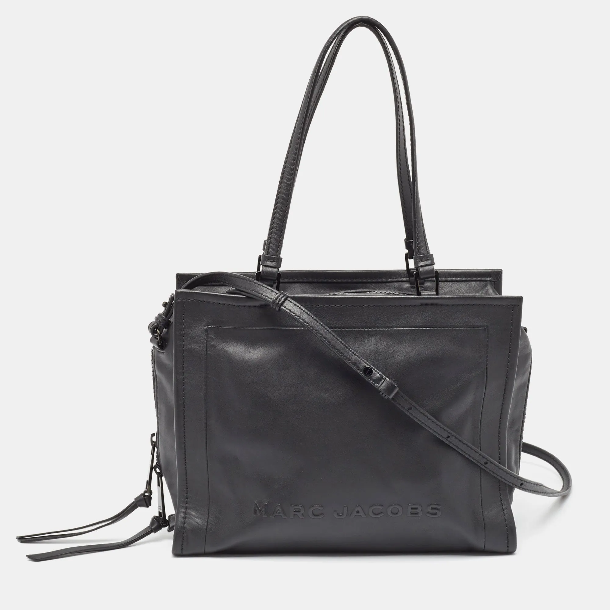 Black Leather The Box Shopper Tote