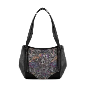 Black Leather Tote Bag Animals Tribal