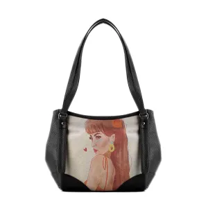 Black Leather Tote Bag Brunette Beauty