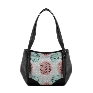 Black Leather Tote Bag Dots