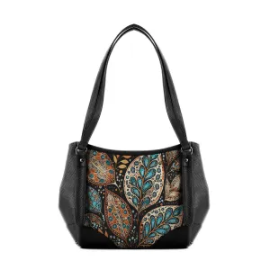 Black Leather Tote Bag leafscape