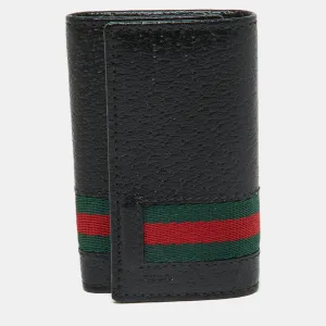 Black Leather Web 6 Key Case Holder