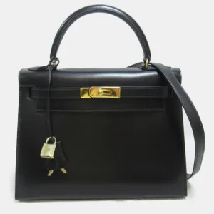 Black Noir Box calf leather Kelly 28 Handbag