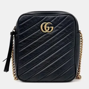 Black Quilted Leather Marmont Double Zip Crossbody Bag