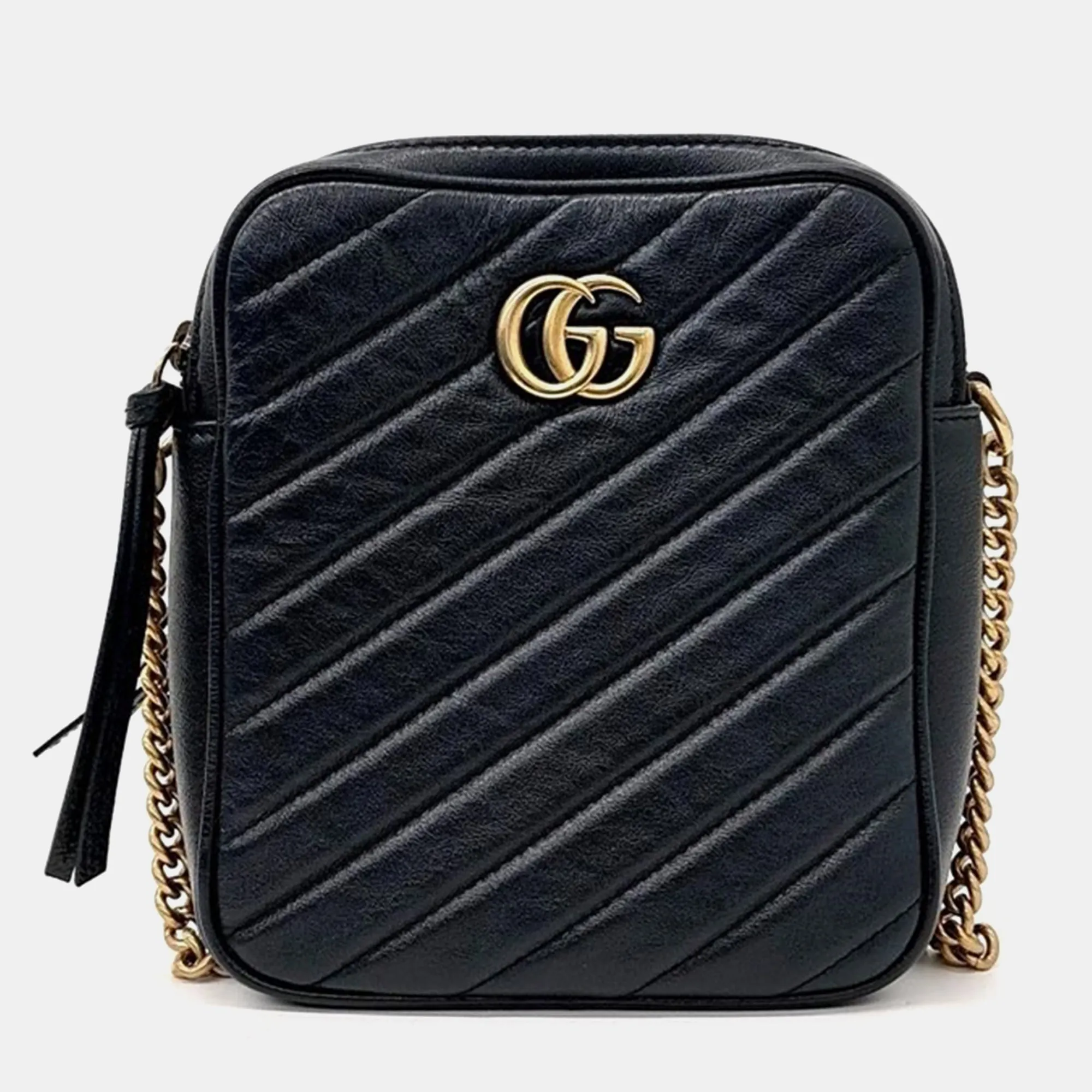 Black Quilted Leather Marmont Double Zip Crossbody Bag