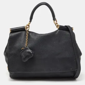 Black Soft Leather Miss Sicily Top Handle Bag