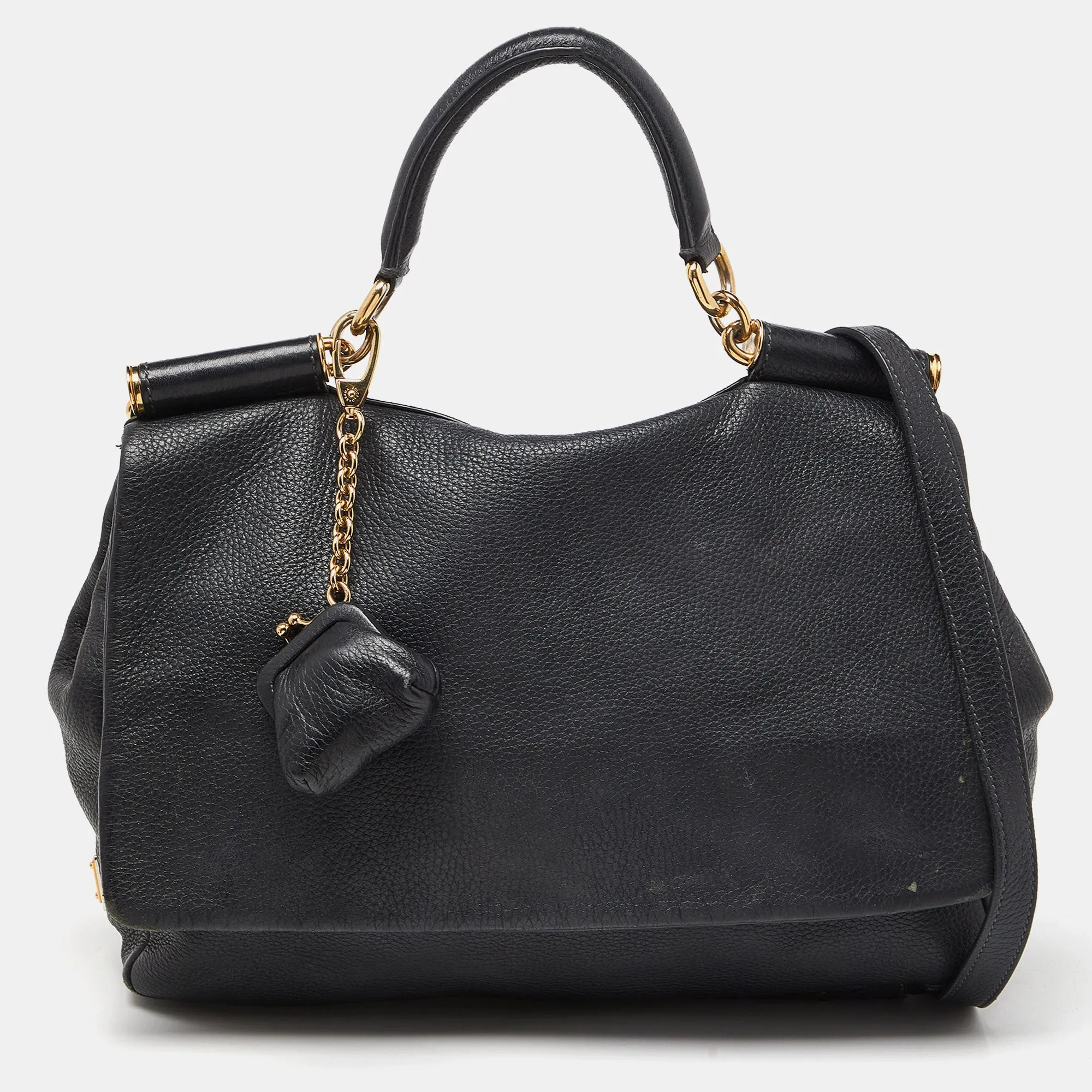 Black Soft Leather Miss Sicily Top Handle Bag