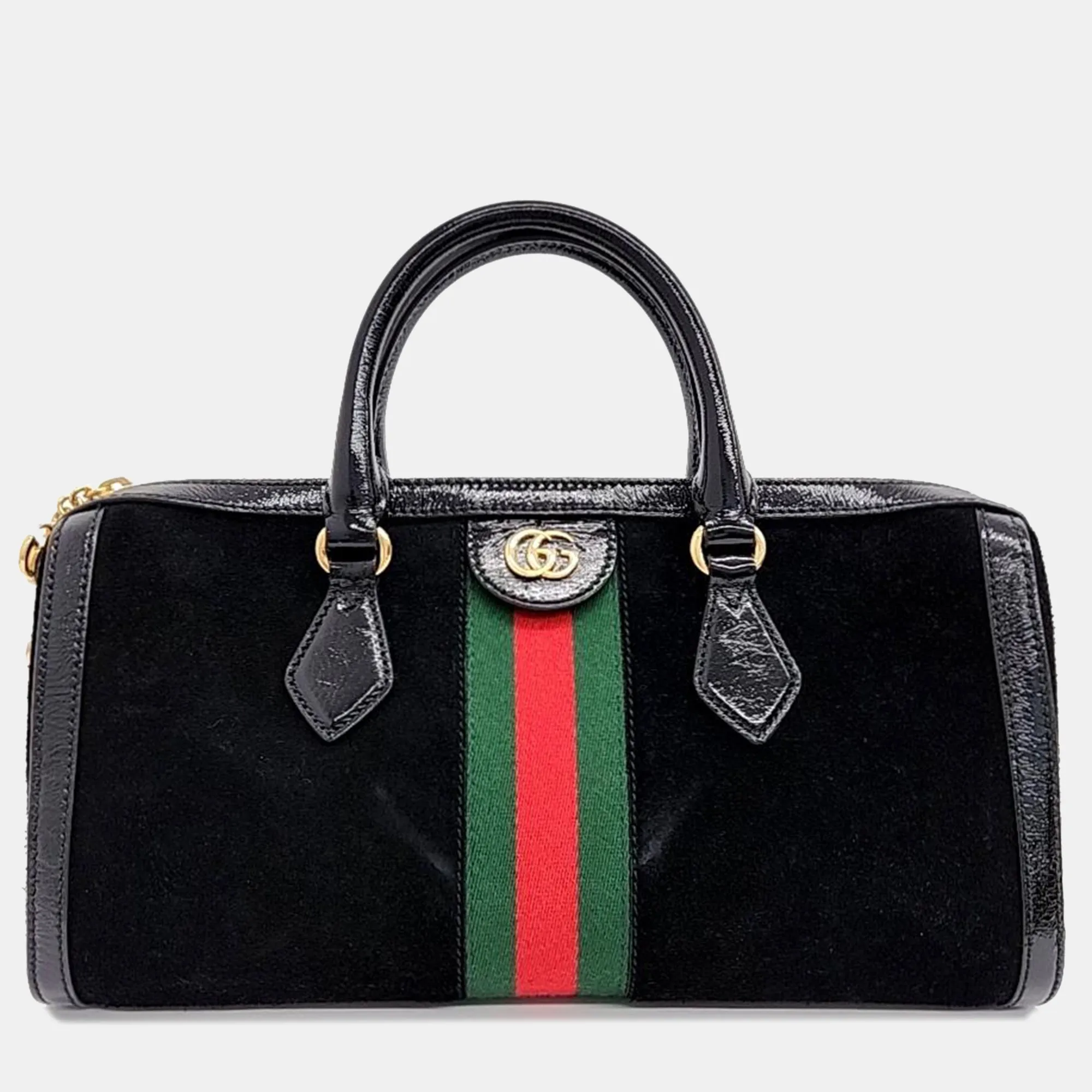 Black Velvet/Leather Ophidia GG Medium Top Handle Bag