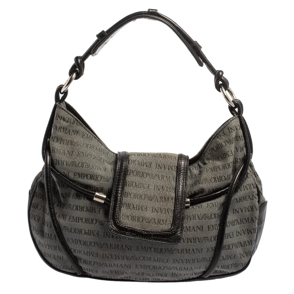 Black/Grey Monogram Canvas and Leather Hobo