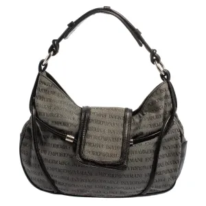 Black/Grey Monogram Canvas and Leather Hobo