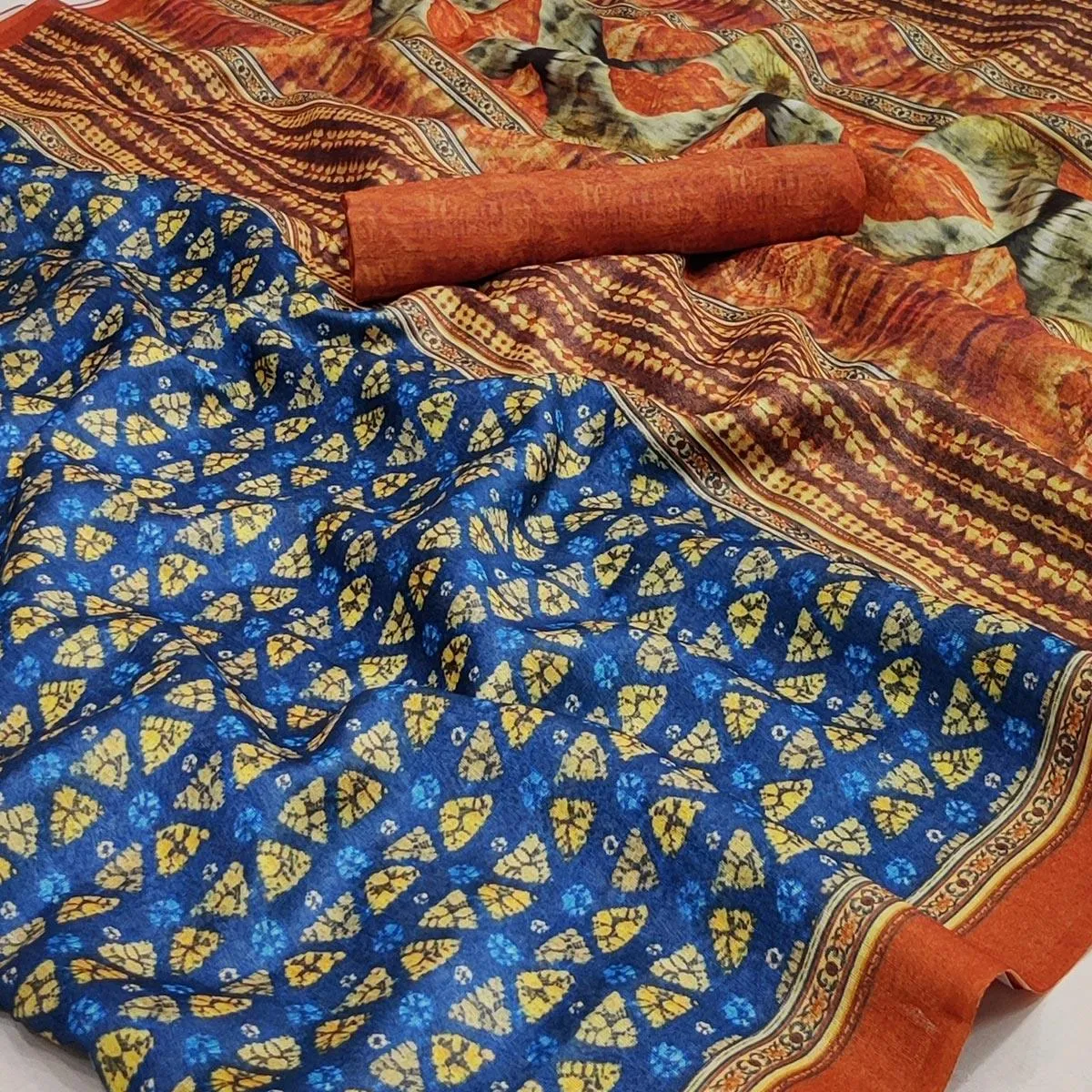 Blue Geometric Printed Pure Cotton Saree