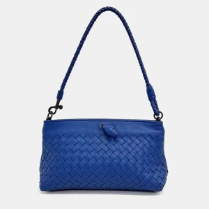 Blue Intrecciato Leather Nappa Shoulder Bag