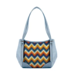 Blue Leather Tote Bag African Pixels