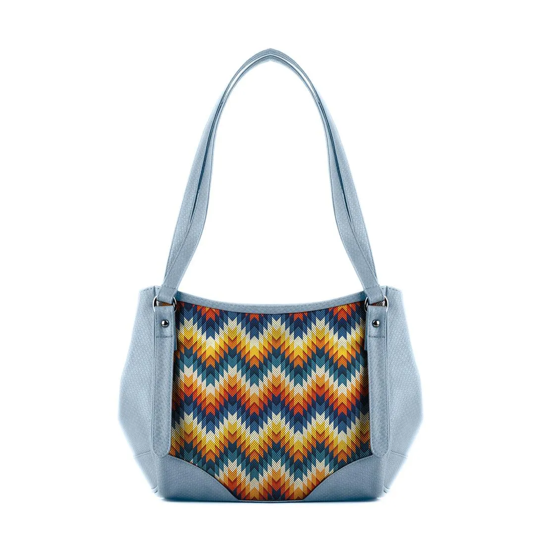 Blue Leather Tote Bag African Pixels