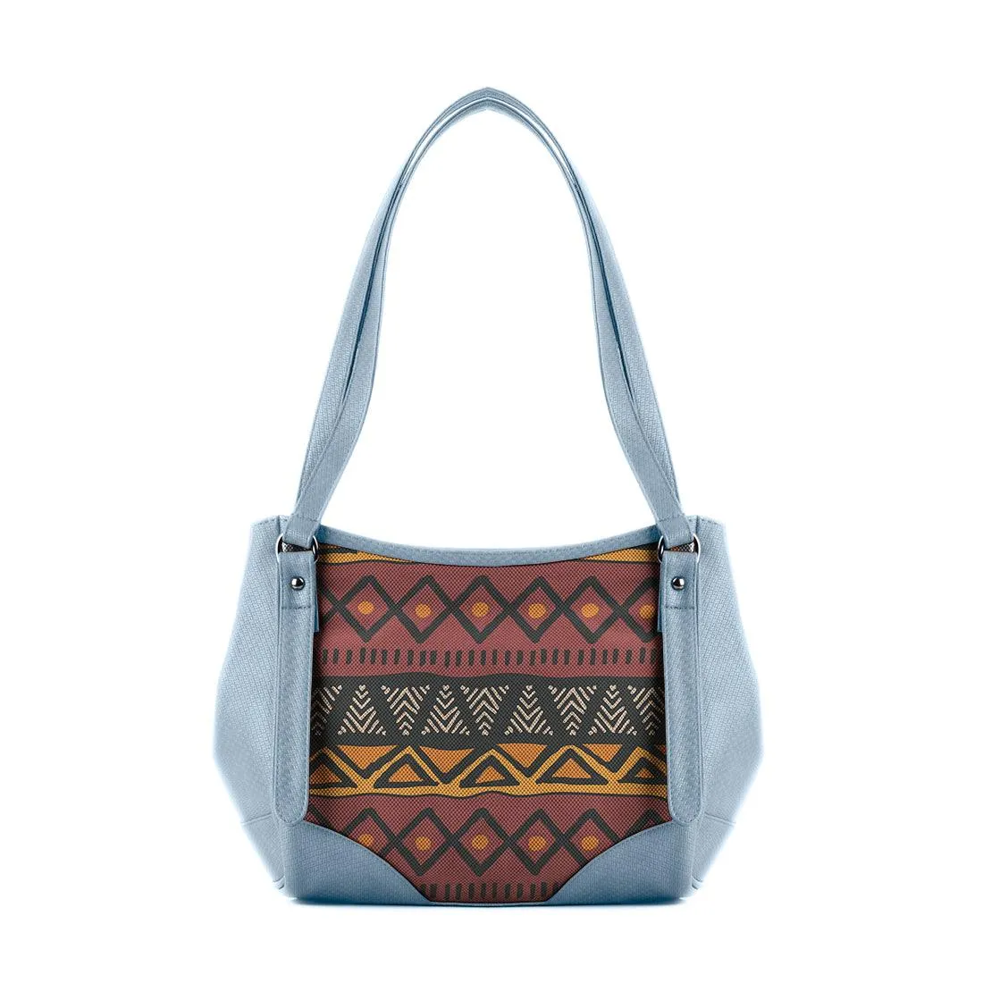 Blue Leather Tote Bag African Triangles