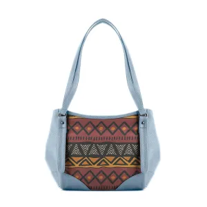 Blue Leather Tote Bag African Triangles
