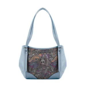 Blue Leather Tote Bag Animals Tribal
