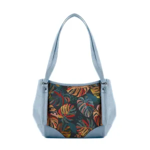 Blue Leather Tote Bag Big Leafs