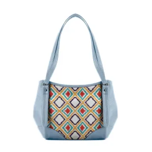Blue Leather Tote Bag Pixely