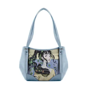 Blue Leather Tote Bag young beauty
