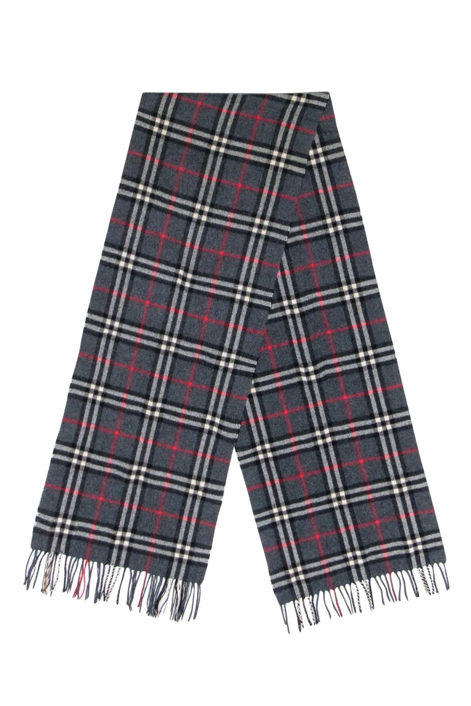 Burberry - Grey, Black, & Red Plaid Cashmere Scarf