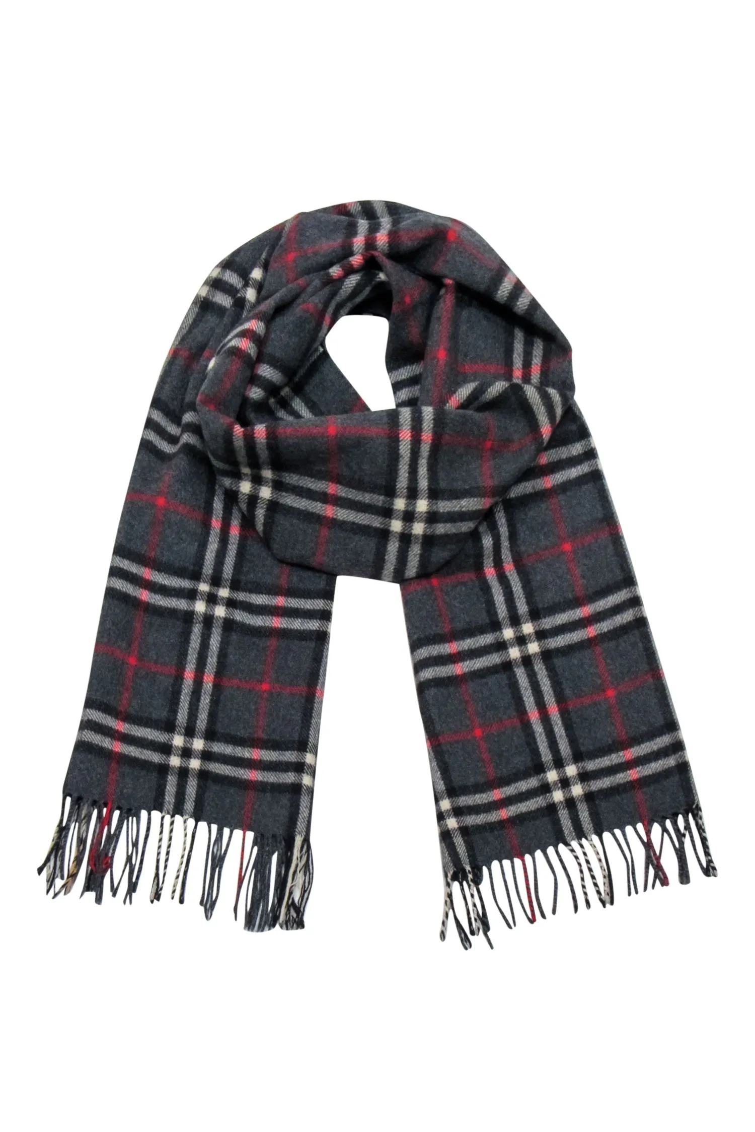 Burberry - Grey, Black, & Red Plaid Cashmere Scarf