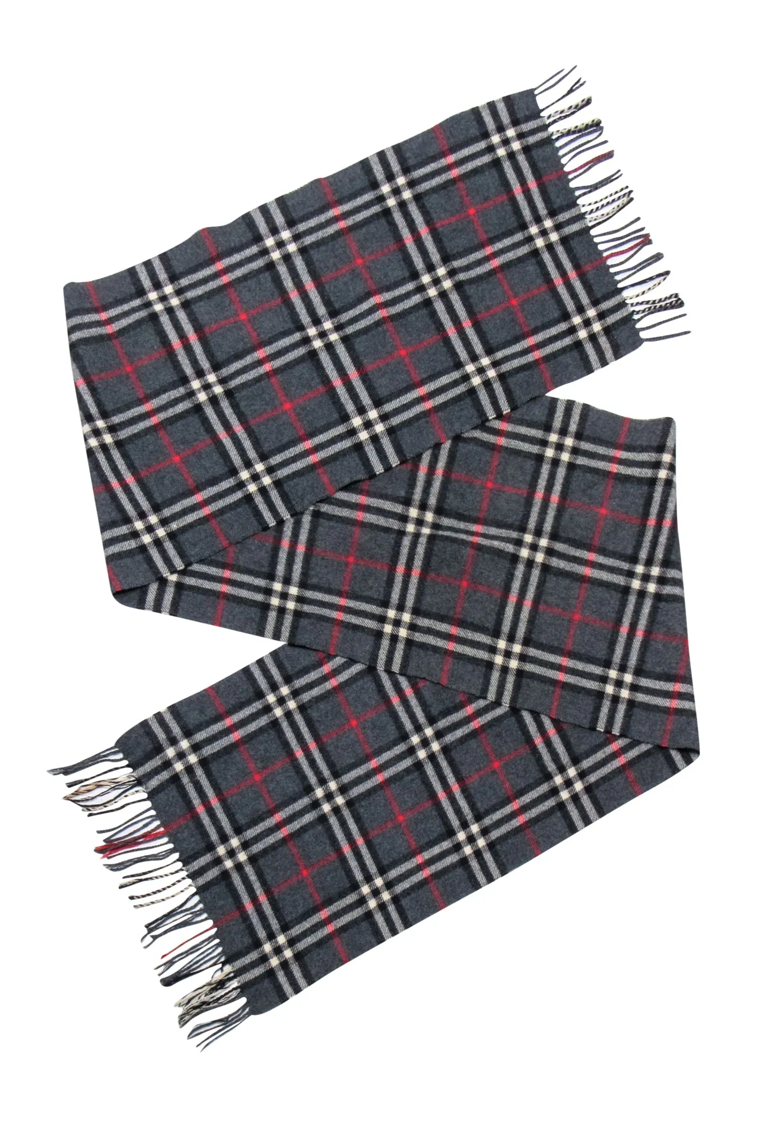 Burberry - Grey, Black, & Red Plaid Cashmere Scarf