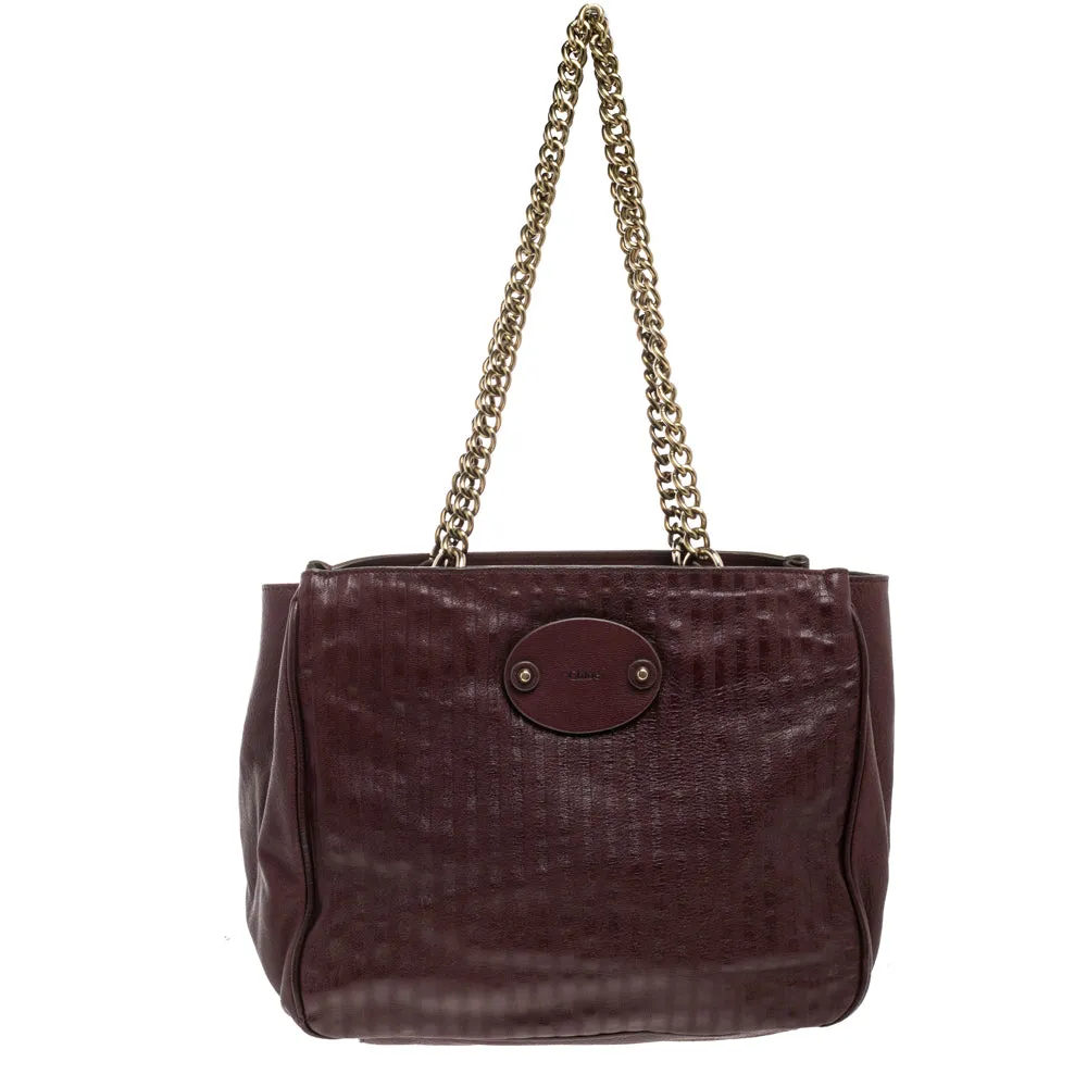 Burgundy Leather Chain Tote
