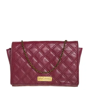 Burgundy Quilted Leather Flap Chain Clutch