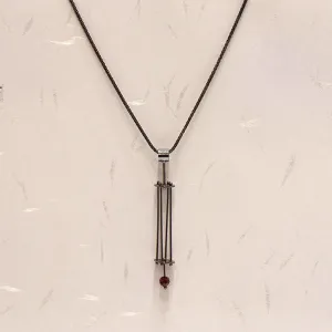 Cage Necklace with Oxidized Sterling and Garnet Beads