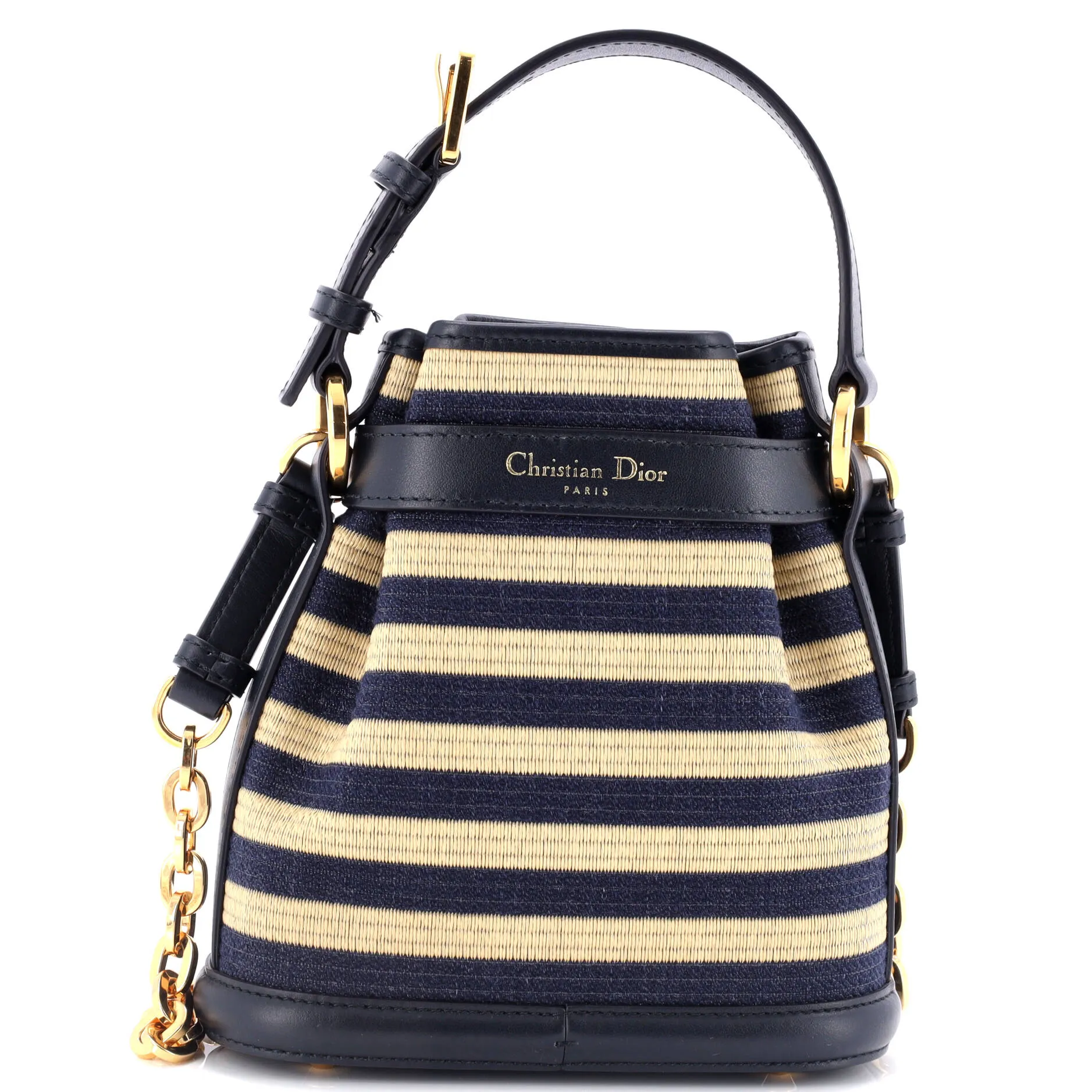 C'est Bucket Bag Cannage Embroidered Raffia with Leather Medium
