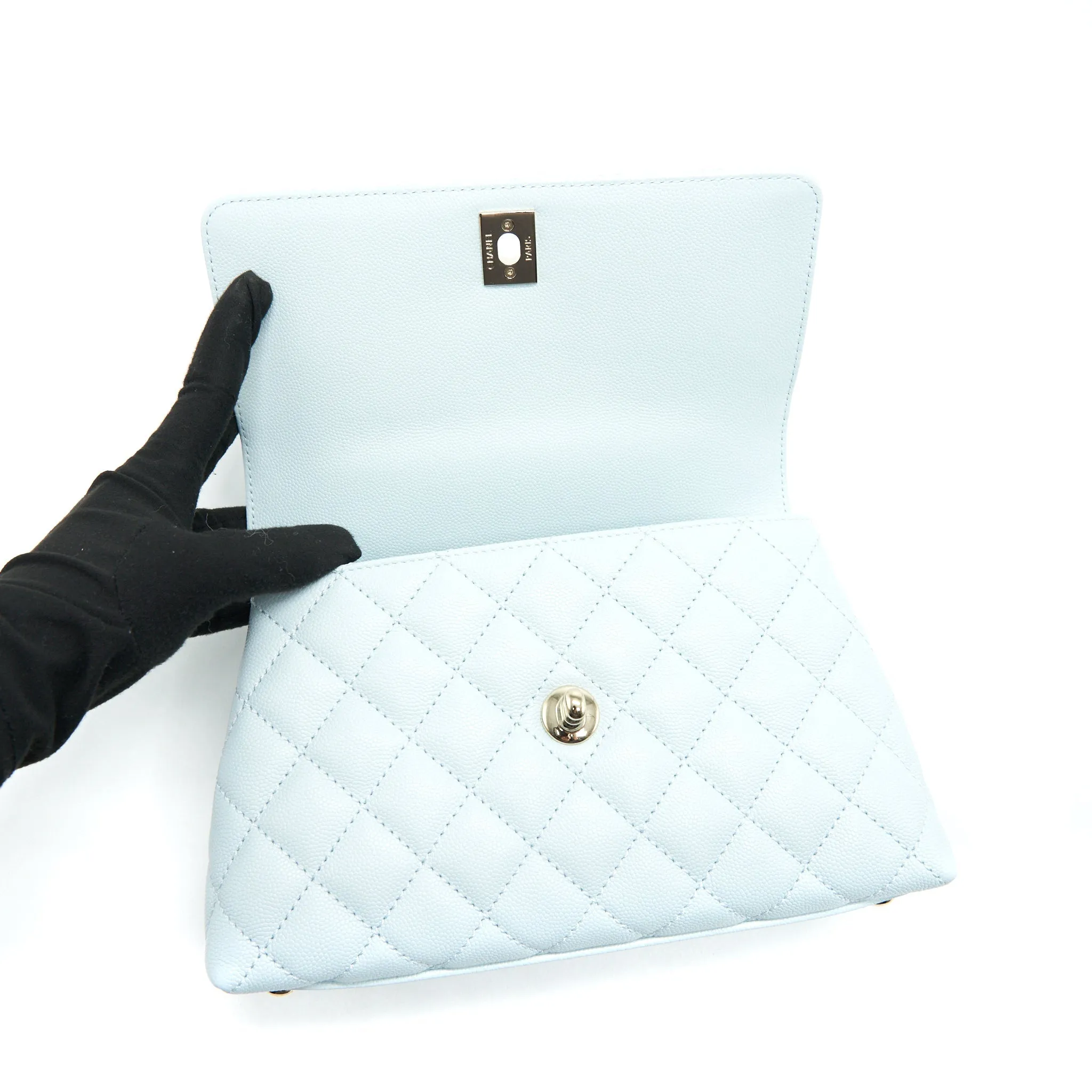 Chanel 21K Baby Blue Coco Handle Small (Old Mini) 24cm LGHW (microchip)