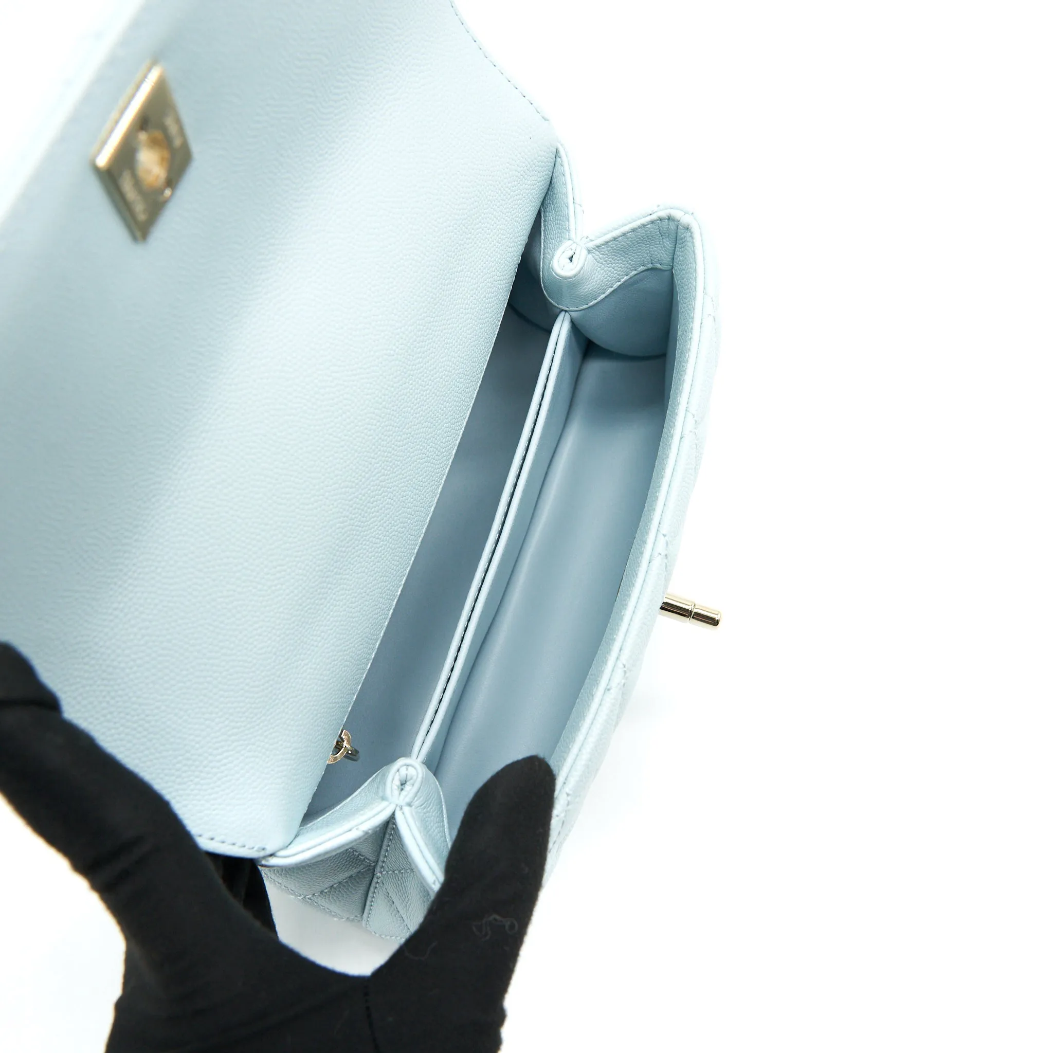 Chanel 21K Baby Blue Coco Handle Small (Old Mini) 24cm LGHW (microchip)