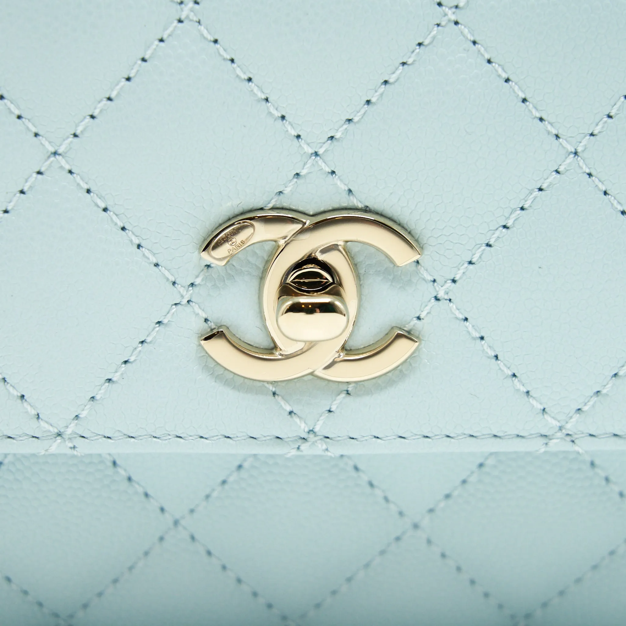 Chanel 21K Baby Blue Coco Handle Small (Old Mini) 24cm LGHW (microchip)