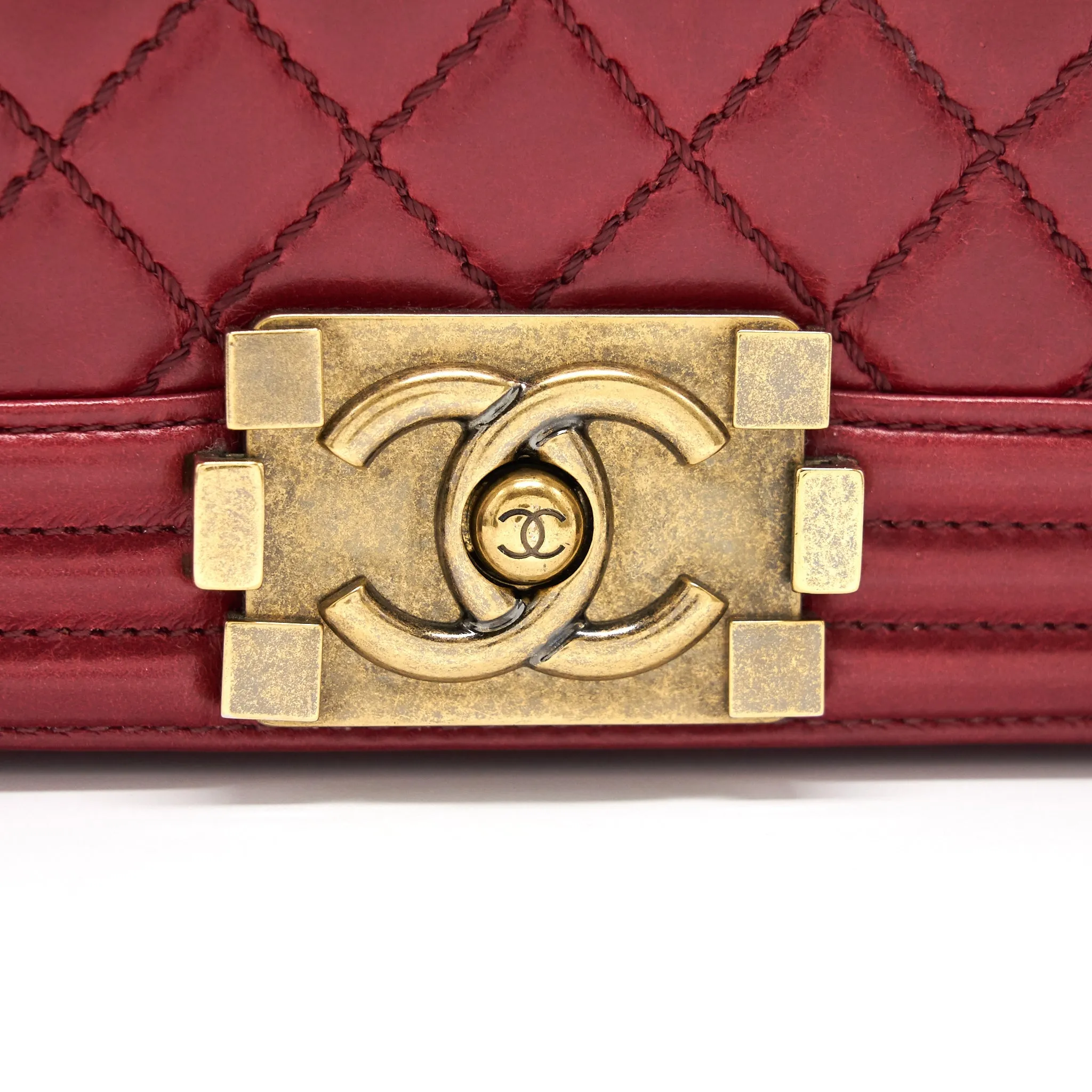 CHANEL Glazed Calfskin Medium LeBoy In Red Gold Hardware