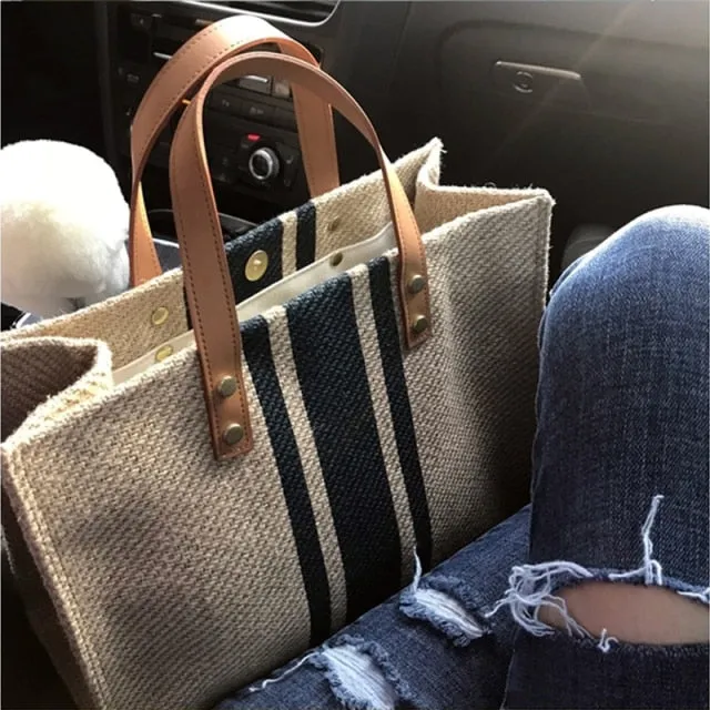 Classy Linen Large Tote Handbag