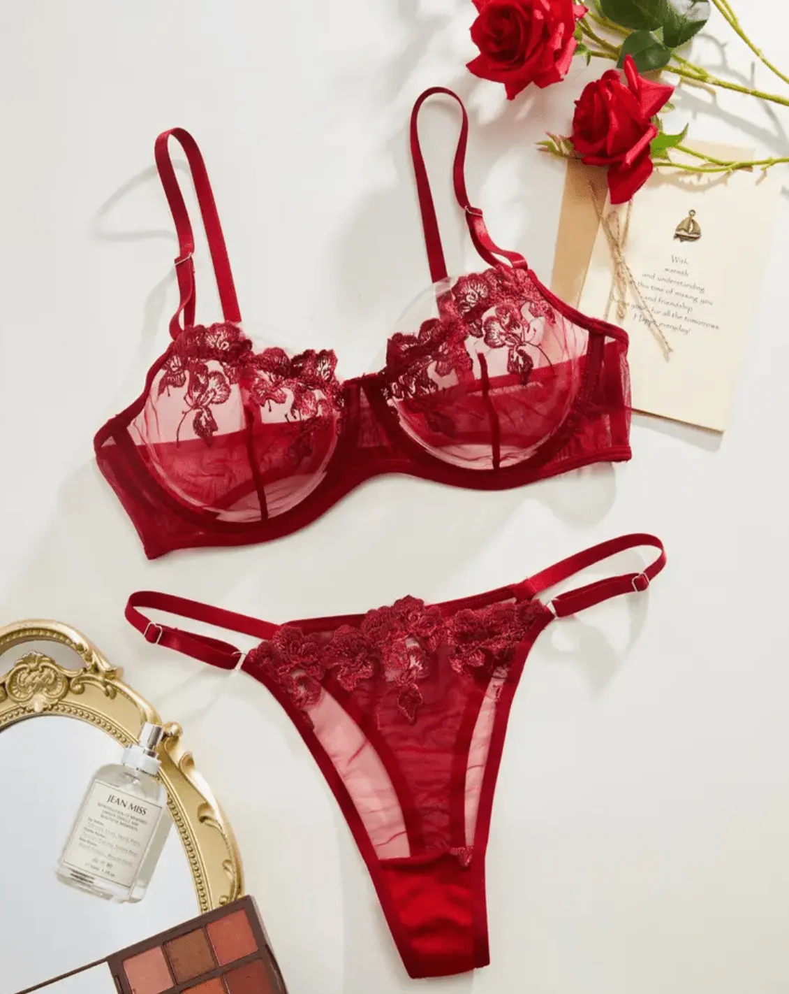 Classy Lingerie Set Burgundy Red