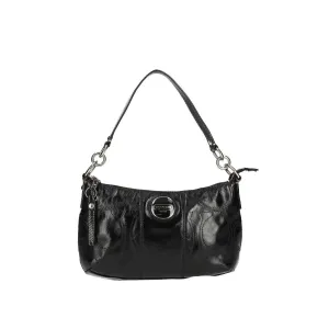 Coach Stitched Logo Shoulder Bags Leather Black Colour For Women