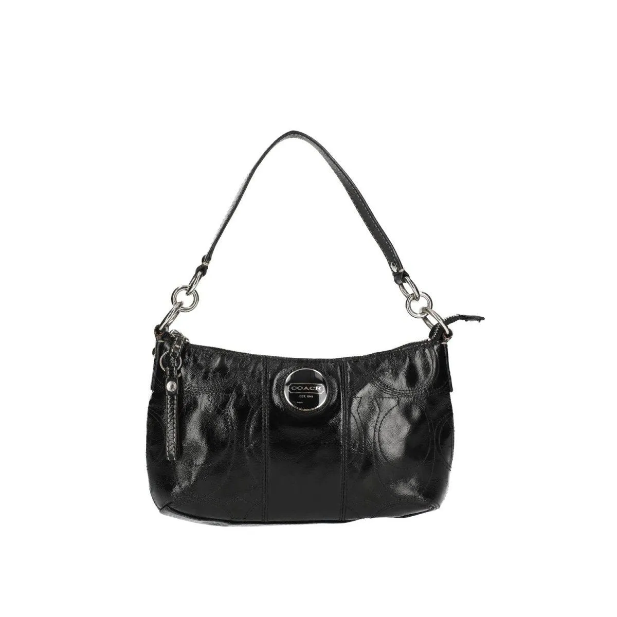Coach Stitched Logo Shoulder Bags Leather Black Colour For Women