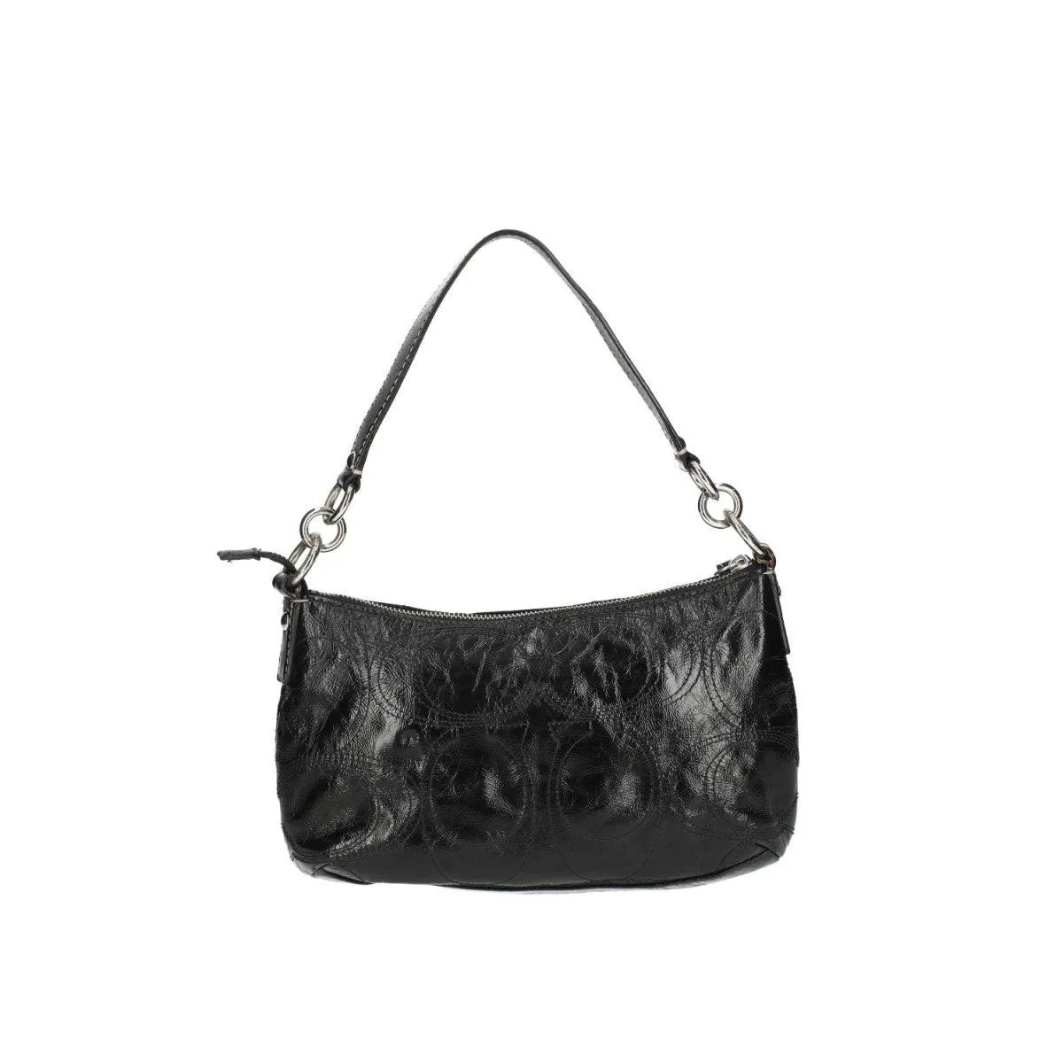 Coach Stitched Logo Shoulder Bags Leather Black Colour For Women