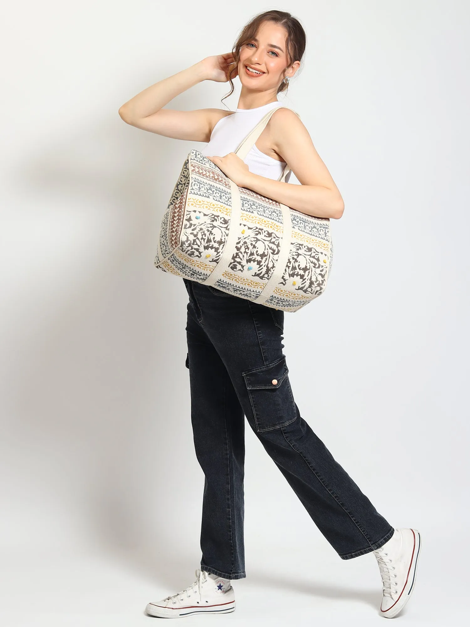 DIKT - HAND BLOCK COTTON PRINTED TOTE BAG